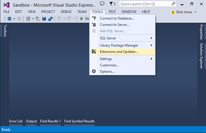 Screenshot of updating Visual Studio
