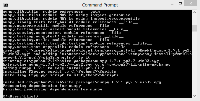 successful numpy install